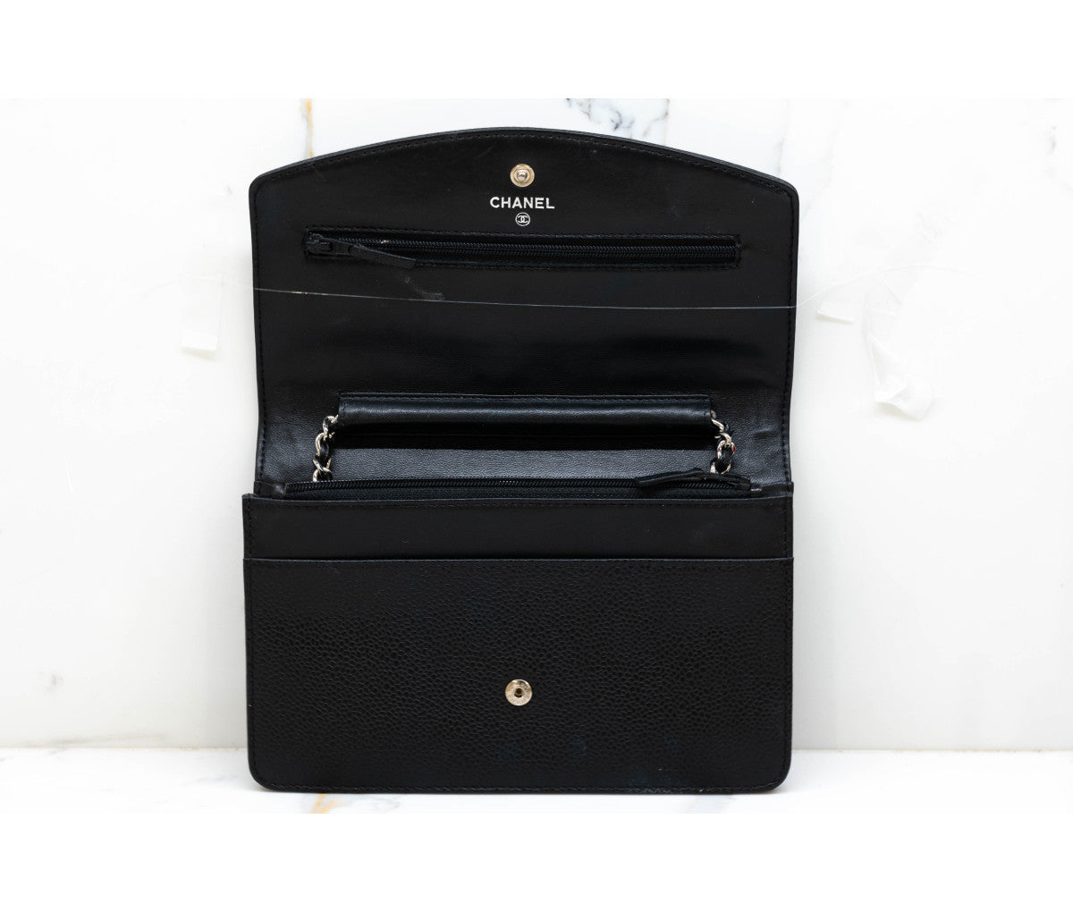 Chanel Black Caviar Leather Timeless Wallet On Chain
