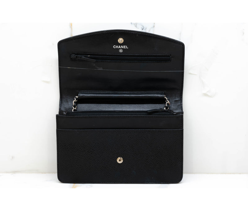 Chanel Black Caviar Leather Timeless Wallet On Chain