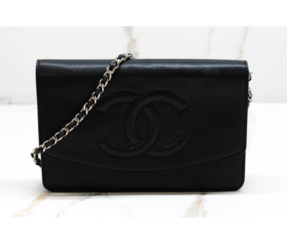 Chanel Black Caviar Leather Timeless Wallet On Chain