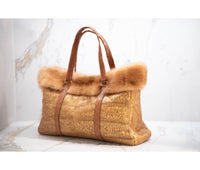 Prada Brown Triangle Coccodrillo & Montone Trimmed Tote