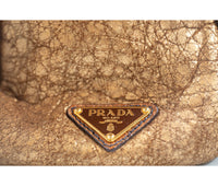 Prada Brown Triangle Coccodrillo & Montone Trimmed Tote