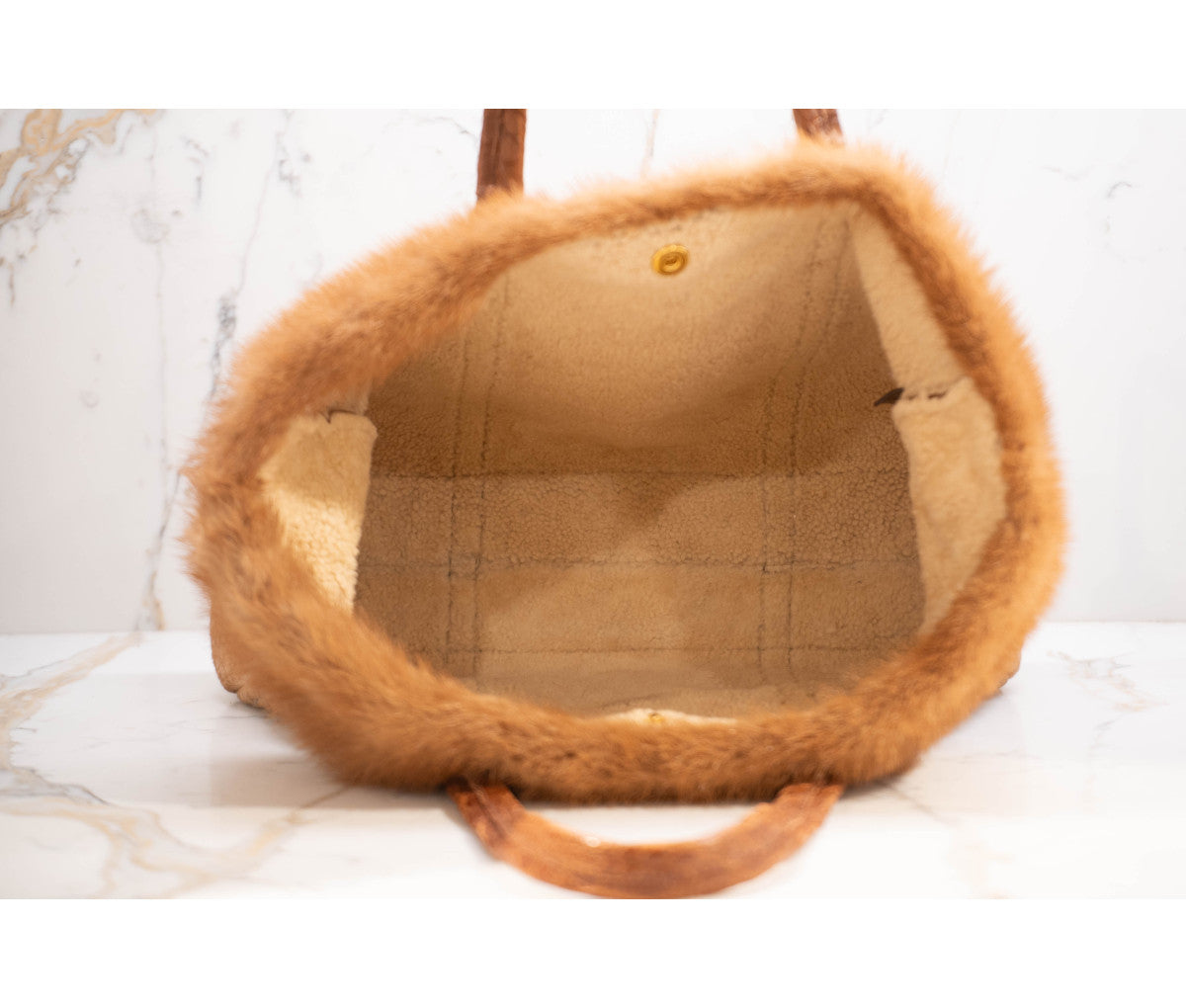 Prada Brown Triangle Coccodrillo & Montone Trimmed Tote