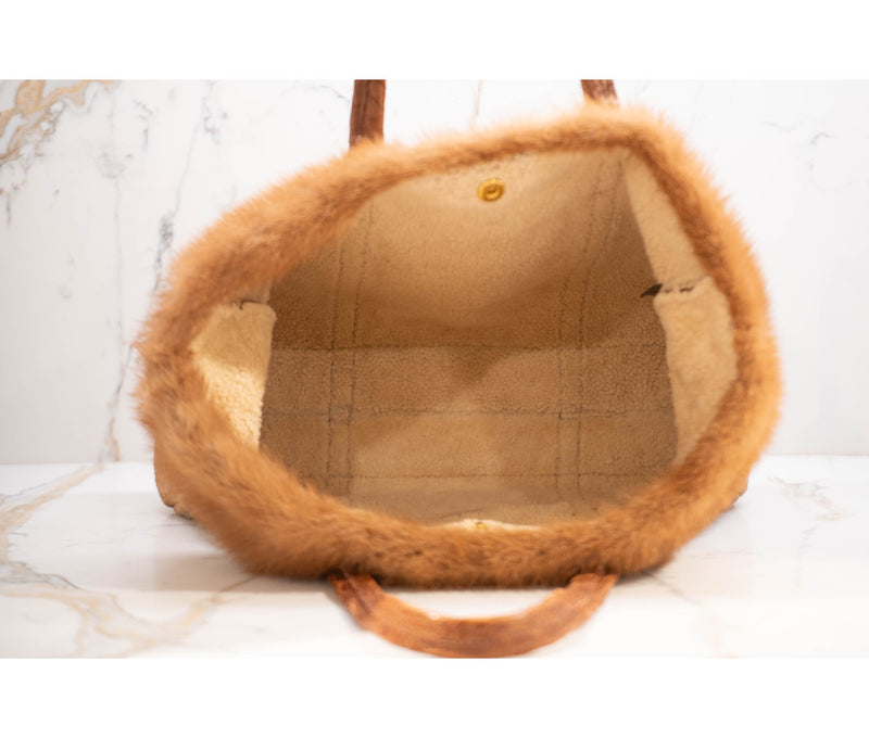 Prada Brown Triangle Coccodrillo & Montone Trimmed Tote