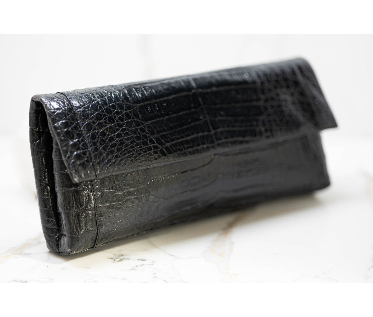 Nancy Gonzalez Black Crocodile Evening Clutch