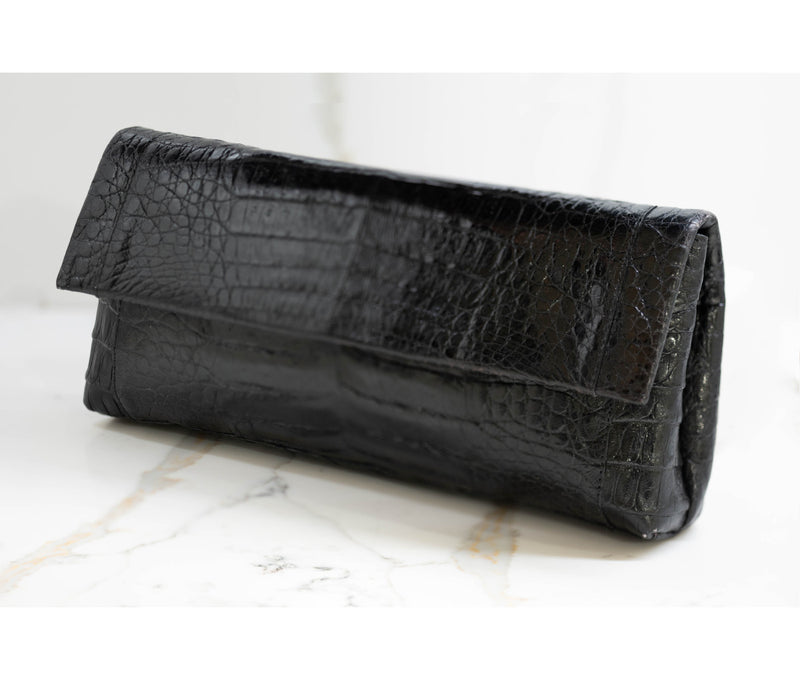 Nancy Gonzalez Black Crocodile Evening Clutch