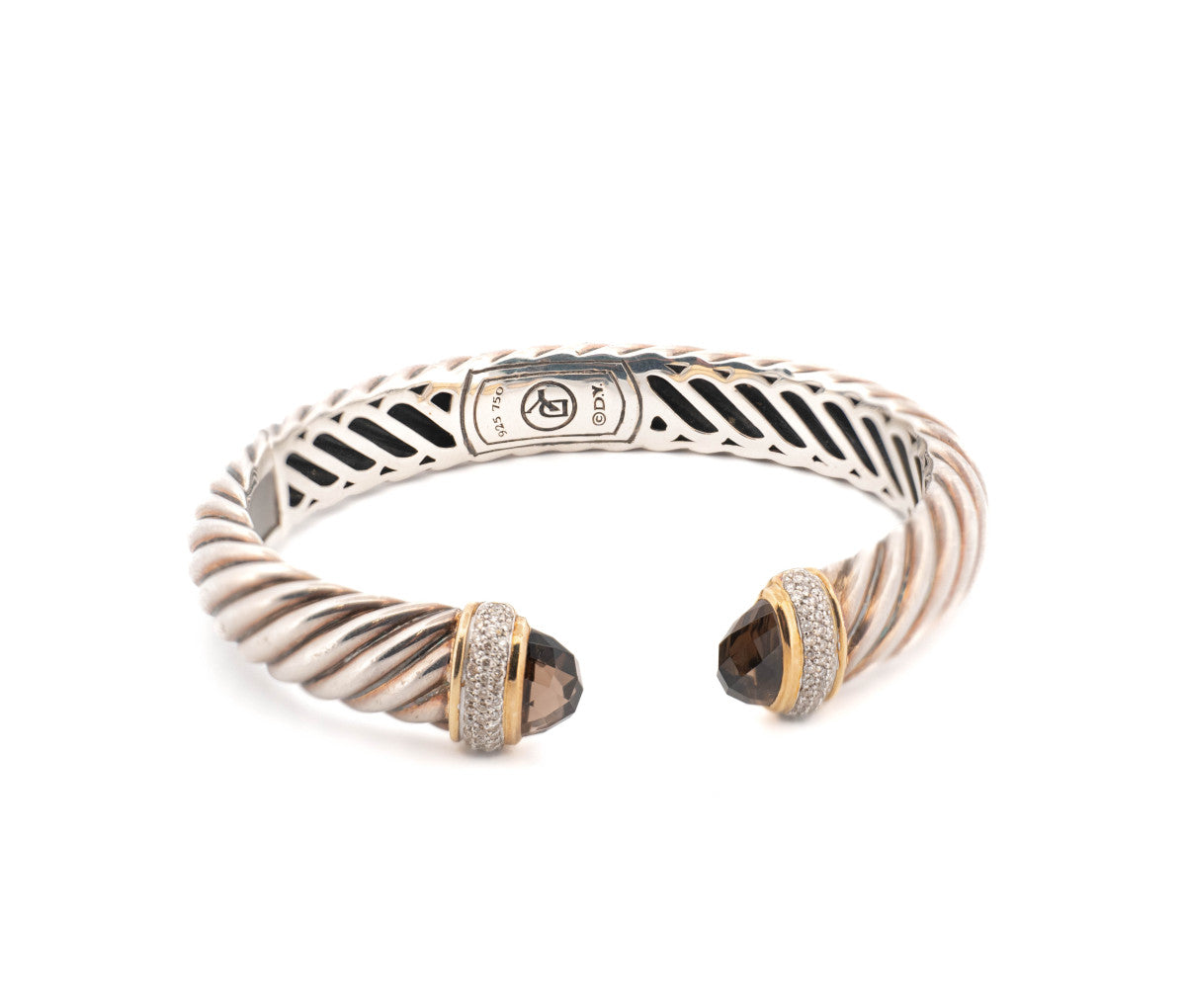 David Yurman Sterling Silver 925 & 18K .80ct Diamond & Citrine Waverly Bracelet