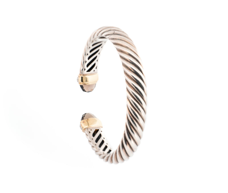 David Yurman Sterling Silver 925 & 18K .80ct Diamond & Citrine Waverly Bracelet