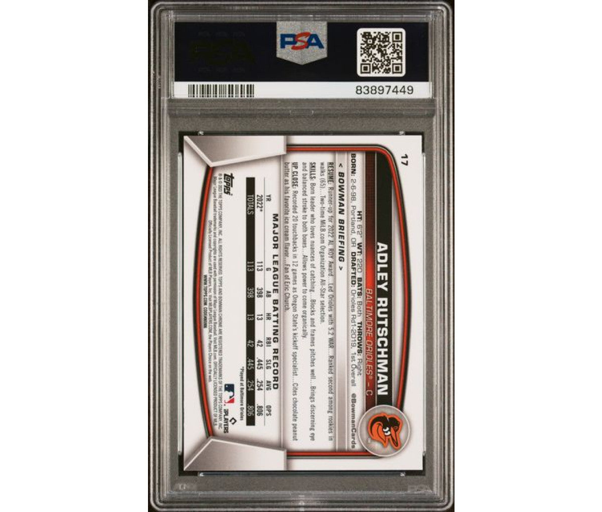 2023 Bowman Chrome Variation SP Adley Rutschman PSA 10