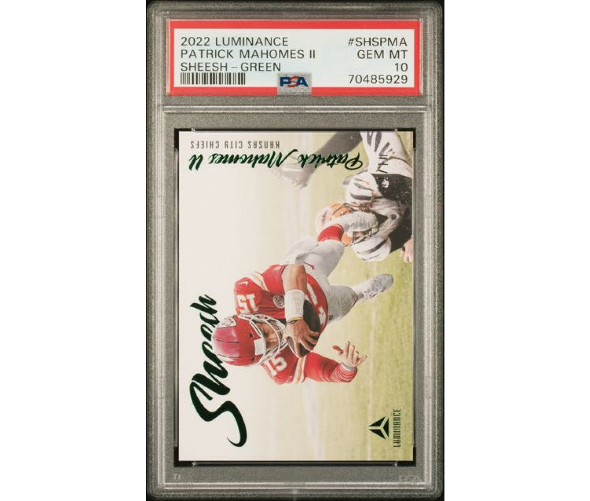 2022 Panini Luminance Sheesh Green /10 Patrick Mahomes II PSA 10