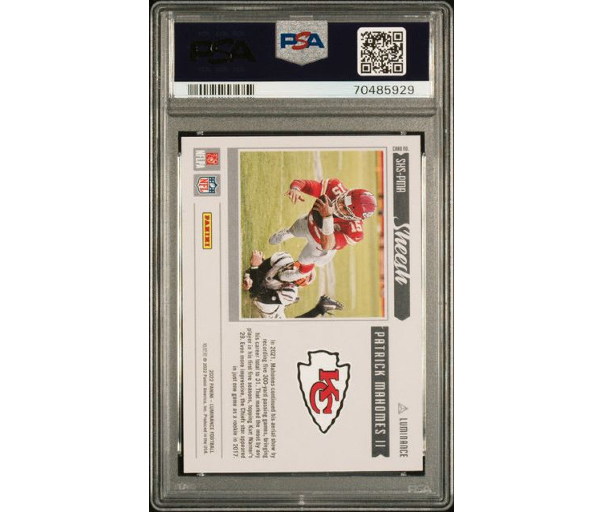 2022 Panini Luminance Sheesh Green /10 Patrick Mahomes II PSA 10