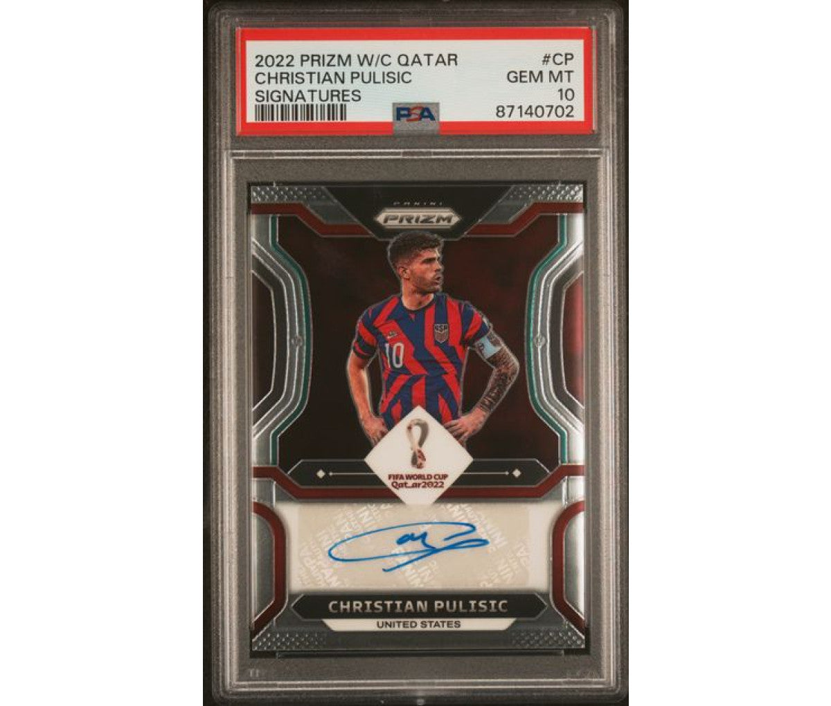 2022 Prizm W/C Qatar Signatures Christian Pulisic PSA 10