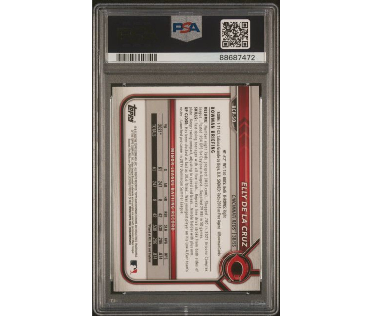 2022 Bowman Mega Box Chrome Elly De La Cruz PSA 10