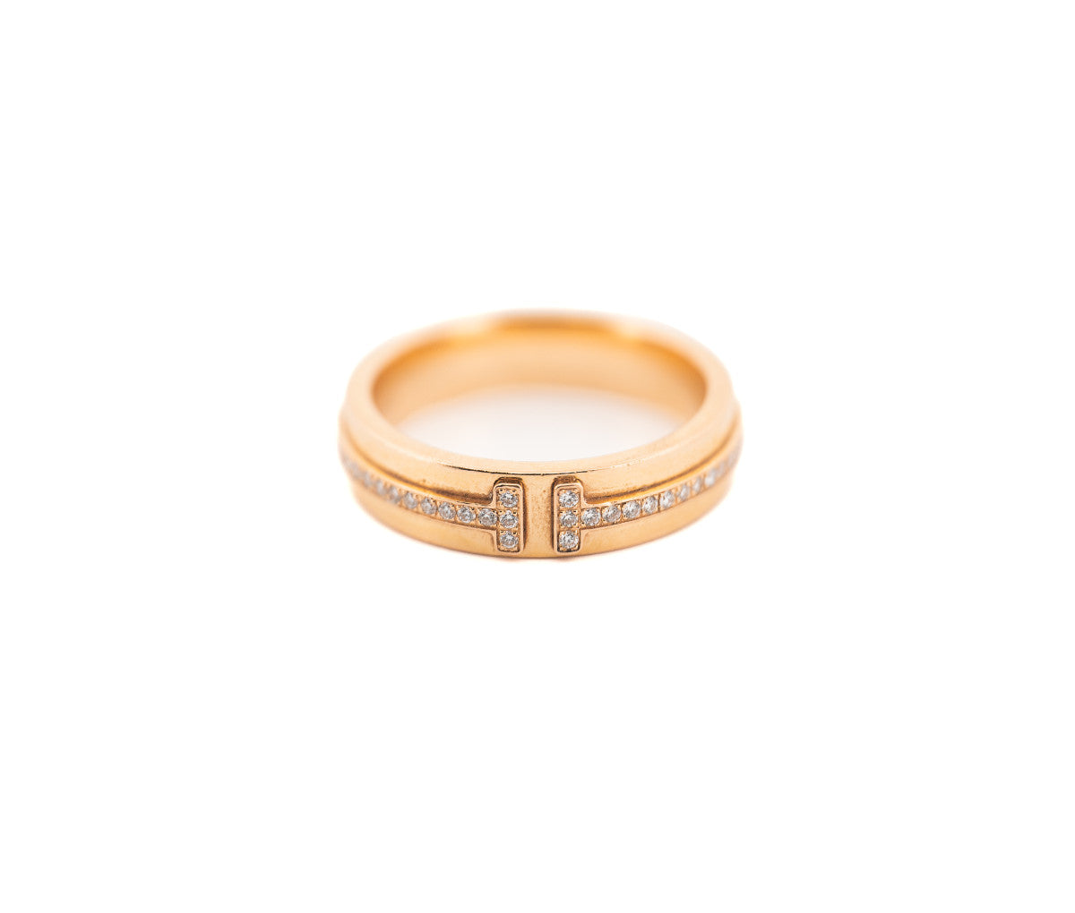 Tiffany & Co 18K Rose Gold .73ct Diamond T Ring