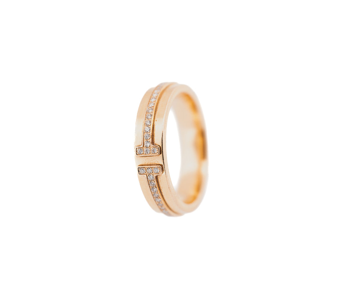 Tiffany & Co 18K Rose Gold .73ct Diamond T Ring