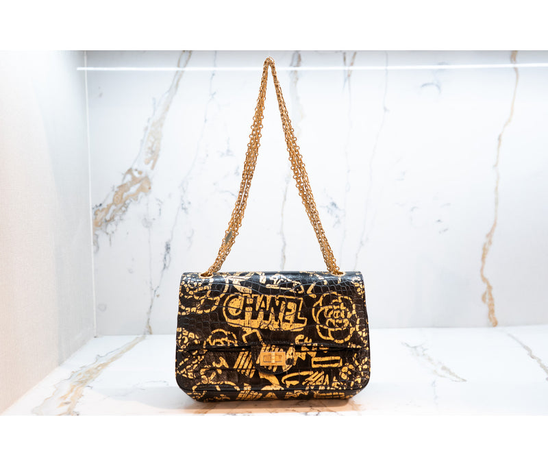 Chanel Black Embossed Graffiti Reissue 2.55 Shoulder Bag
