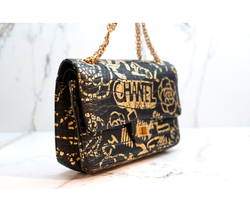 Chanel Black Embossed Graffiti Reissue 2.55 Shoulder Bag