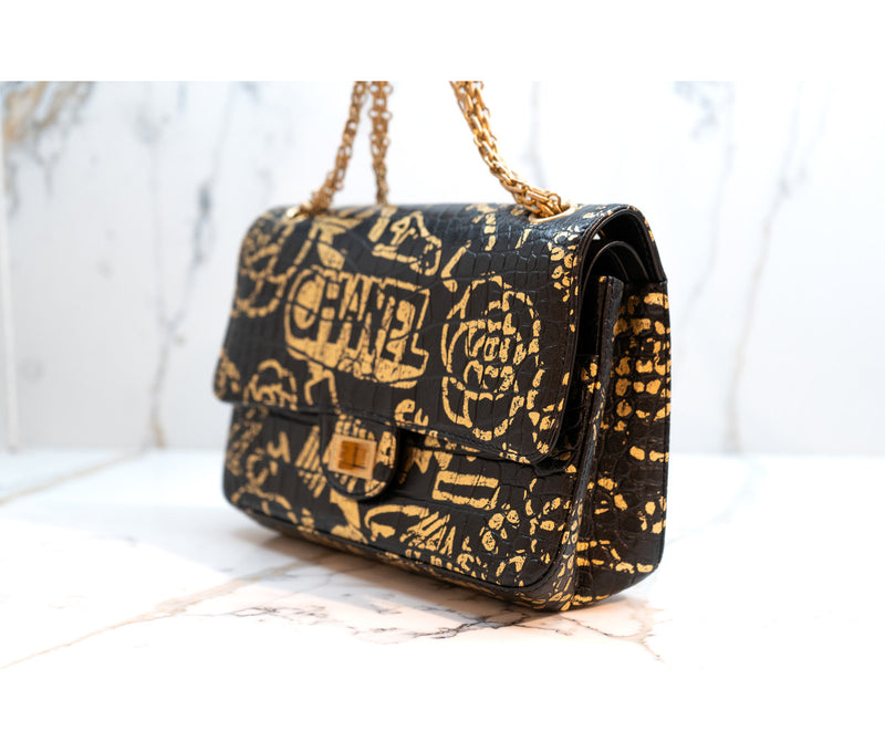 Chanel Black Embossed Graffiti Reissue 2.55 Shoulder Bag