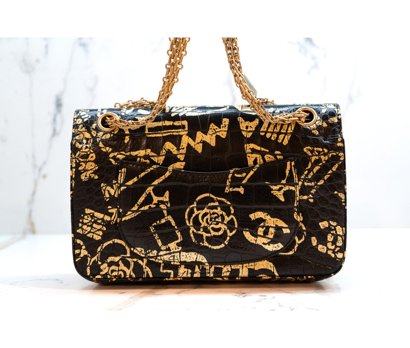 Chanel Black Embossed Graffiti Reissue 2.55 Shoulder Bag