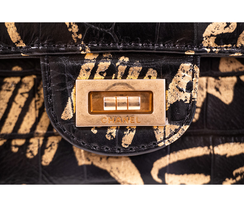Chanel Black Embossed Graffiti Reissue 2.55 Shoulder Bag