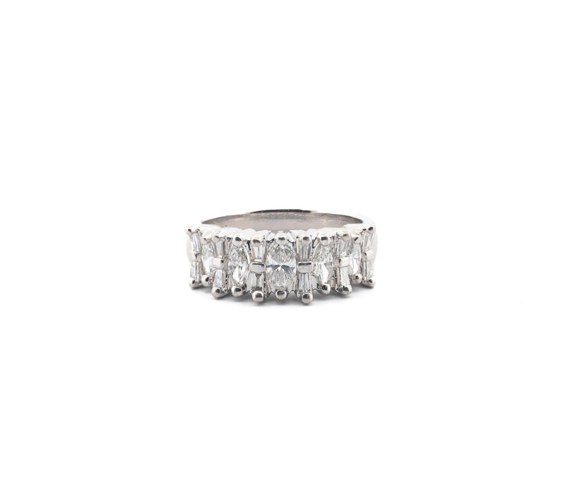 Platinum Marquis and Round Diamond Band