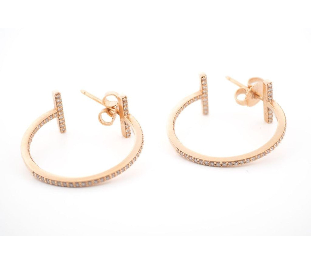 18k Rose Gold Tiffany and Co T Diamond Hoop Earrings