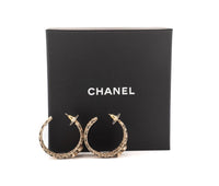 Chanel Crystal Lambskin CC Double Chain Hoop Earrings Gold Black