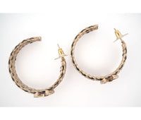 Chanel Crystal Lambskin CC Double Chain Hoop Earrings Gold Black
