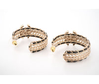 Chanel Crystal Lambskin CC Double Chain Hoop Earrings Gold Black