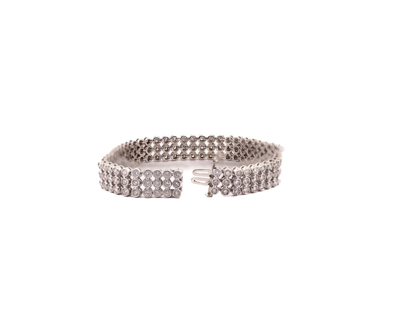 14K White Gold 4.20Ct 3 Row Diamond Bracelet