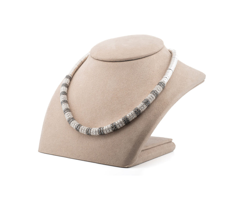 18kt White Gold Black & White Pave Diamond Necklace