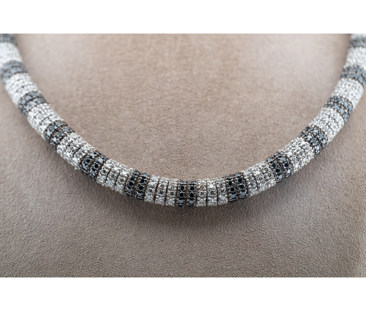 18kt White Gold Black & White Pave Diamond Necklace