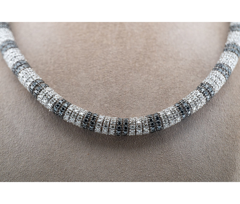 18kt White Gold Black & White Pave Diamond Necklace