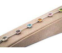 14kt White Gold Authentic Meira T Rainbow Multistone Halo Station Link Bracelet