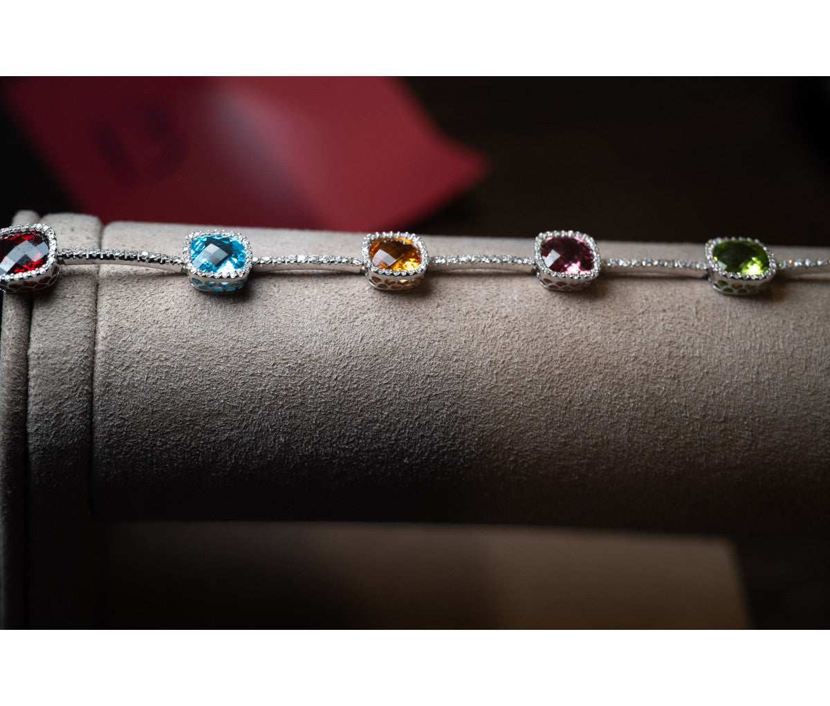 14kt White Gold Authentic Meira T Rainbow Multistone Halo Station Link Bracelet