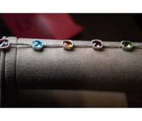 14kt White Gold Authentic Meira T Rainbow Multistone Halo Station Link Bracelet