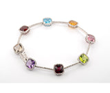 14kt White Gold Authentic Meira T Rainbow Multistone Halo Station Link Bracelet
