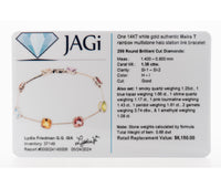 14kt White Gold Authentic Meira T Rainbow Multistone Halo Station Link Bracelet