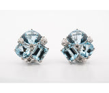 18kt White Gold Donna Vock Clip-On Aquamarine & Diamond Cluster Earrings