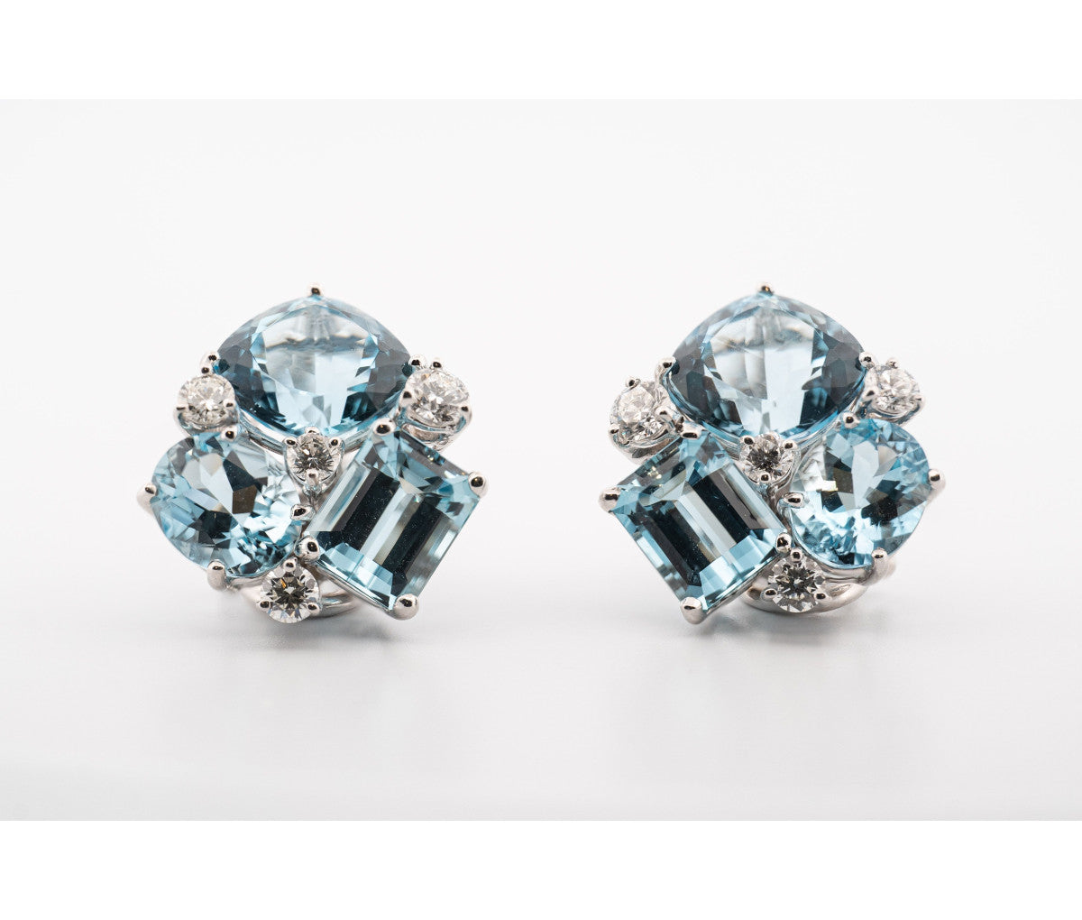 18kt White Gold Donna Vock Clip-On Aquamarine & Diamond Cluster Earrings