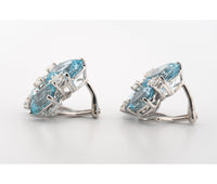 18kt White Gold Donna Vock Clip-On Aquamarine & Diamond Cluster Earrings