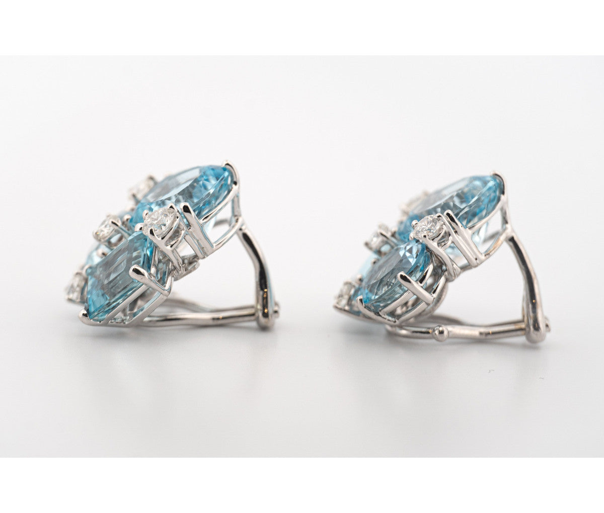 18kt White Gold Donna Vock Clip-On Aquamarine & Diamond Cluster Earrings