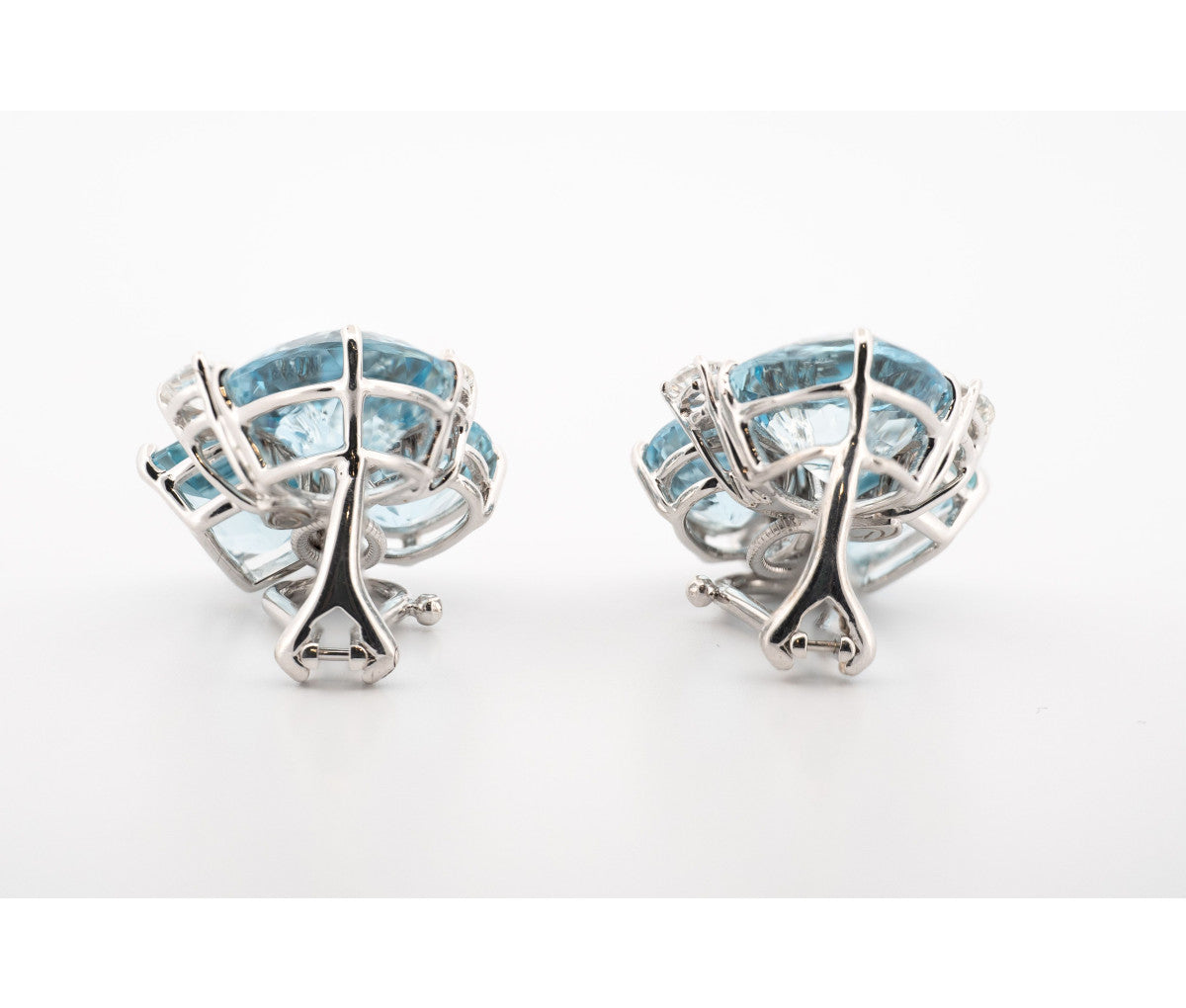 18kt White Gold Donna Vock Clip-On Aquamarine & Diamond Cluster Earrings