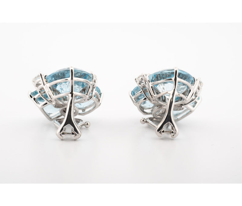 18kt White Gold Donna Vock Clip-On Aquamarine & Diamond Cluster Earrings
