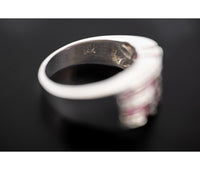 14K White Gold Diamond & Ruby Geometric Design Ring