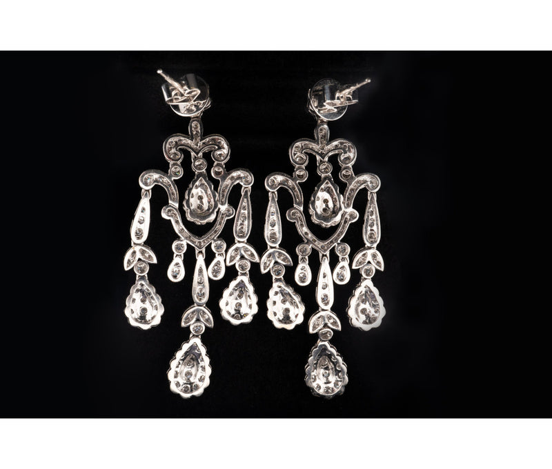 14k White Gold 3.36 Round Brilliant Cut Diamond Chandelier Earrings