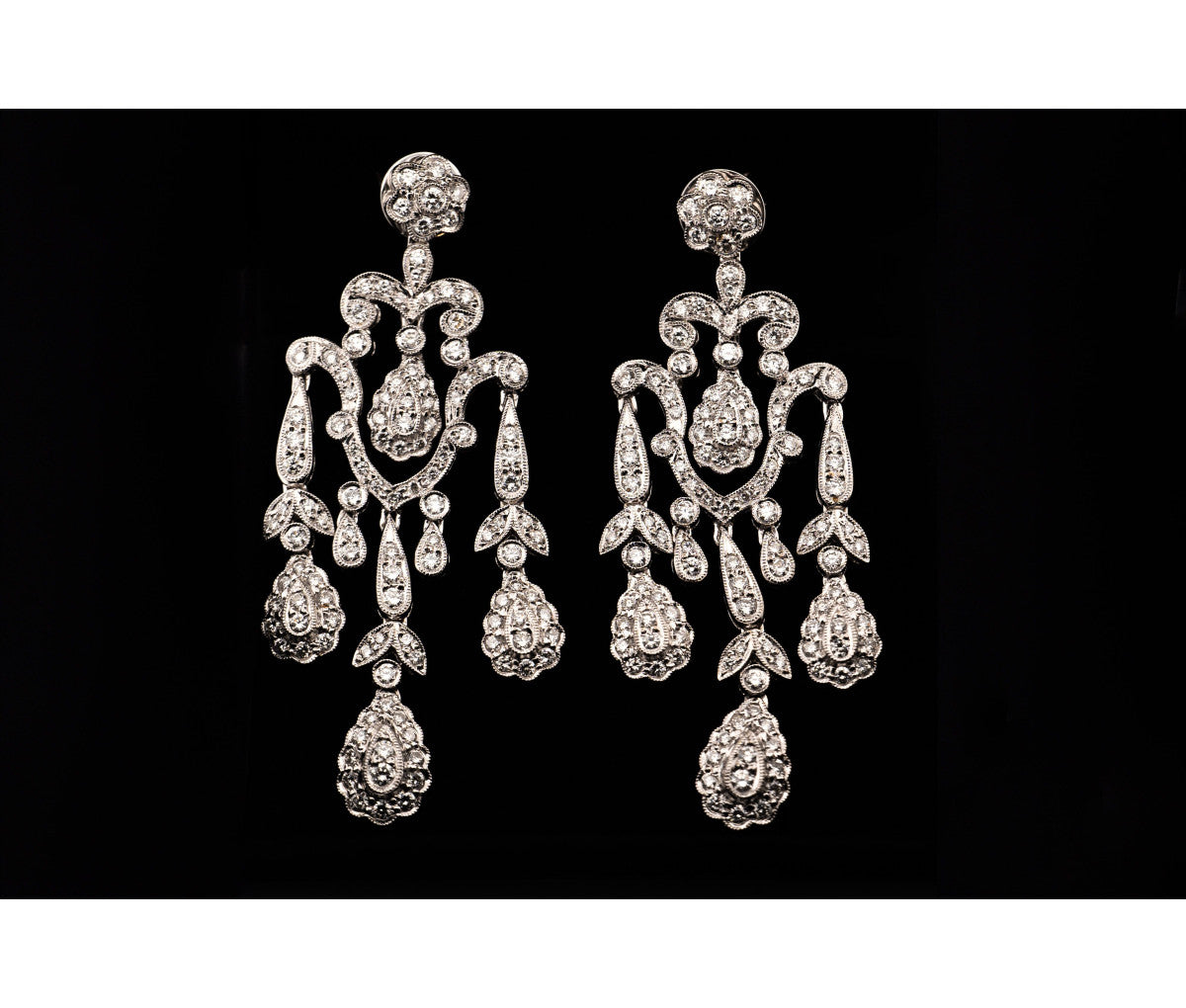 14k White Gold 3.36 Round Brilliant Cut Diamond Chandelier Earrings