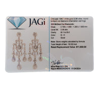 14k White Gold 3.36 Round Brilliant Cut Diamond Chandelier Earrings