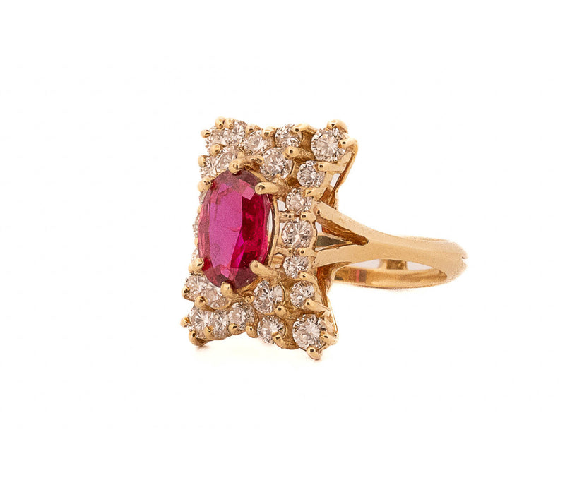 18K Yellow Gold Ruby & .80ct Diamond Ring