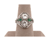 Women's Platinum Original Art Deco Green Glass & 2.25ct Diamond Ring, Size 7