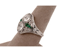 Women's Platinum Original Art Deco Green Glass & 2.25ct Diamond Ring, Size 7